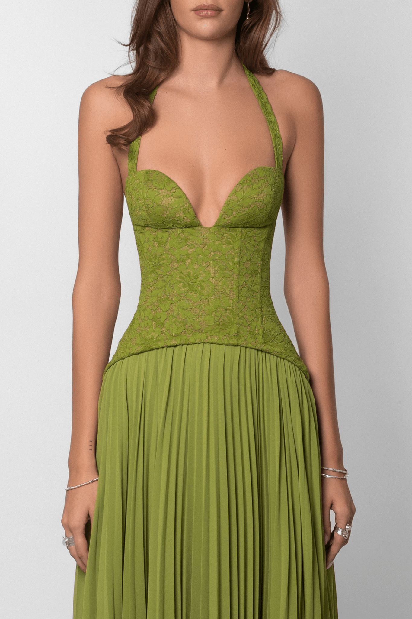Indra Plissiertes Korsett-Maxikleid