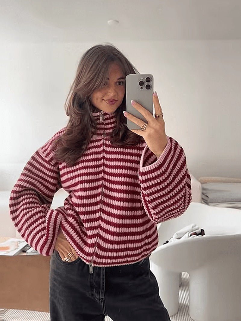 SOKYND Adella Knit Zip Sweater Sweaters & CardigansSOKYND-020375-RED-L-36087RedL