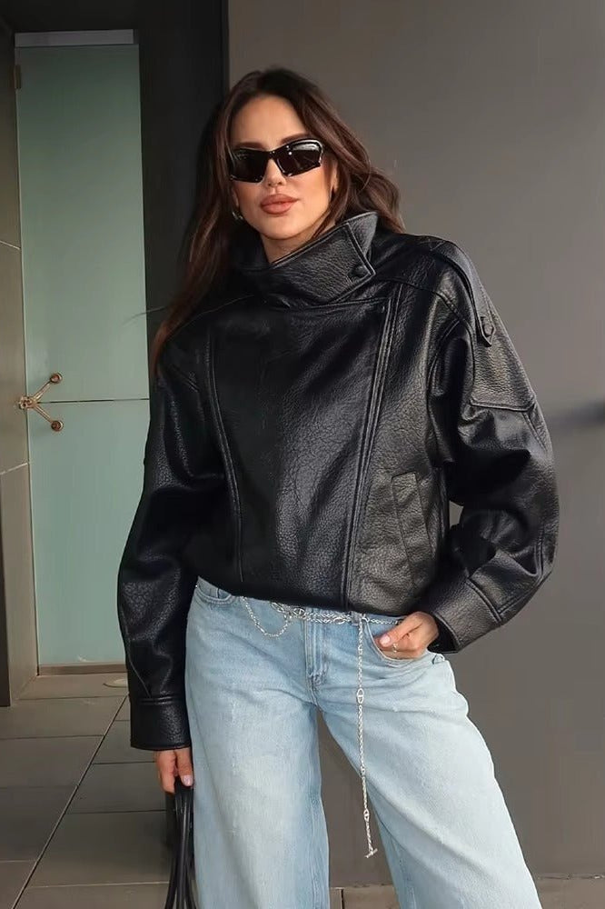 SOKYND Aleah Asymmetrical Leather Jacket Coats & Jacketsts1767356248731909587BlackXS
