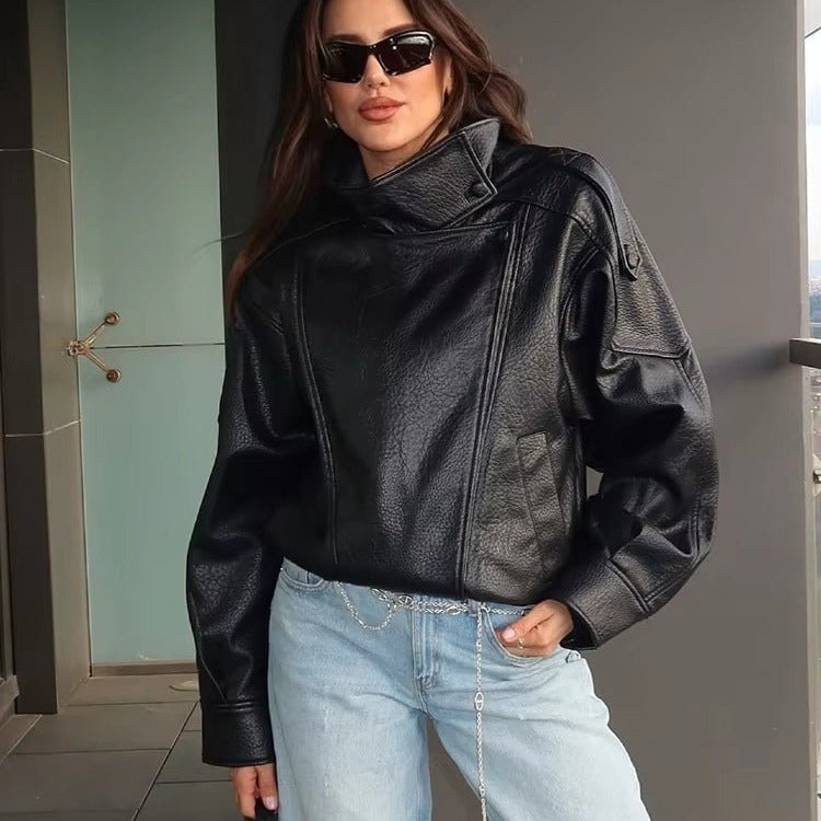 SOKYND Aleah Asymmetrical Leather Jacket Coats & Jacketsts1767356248731909587BlackXS