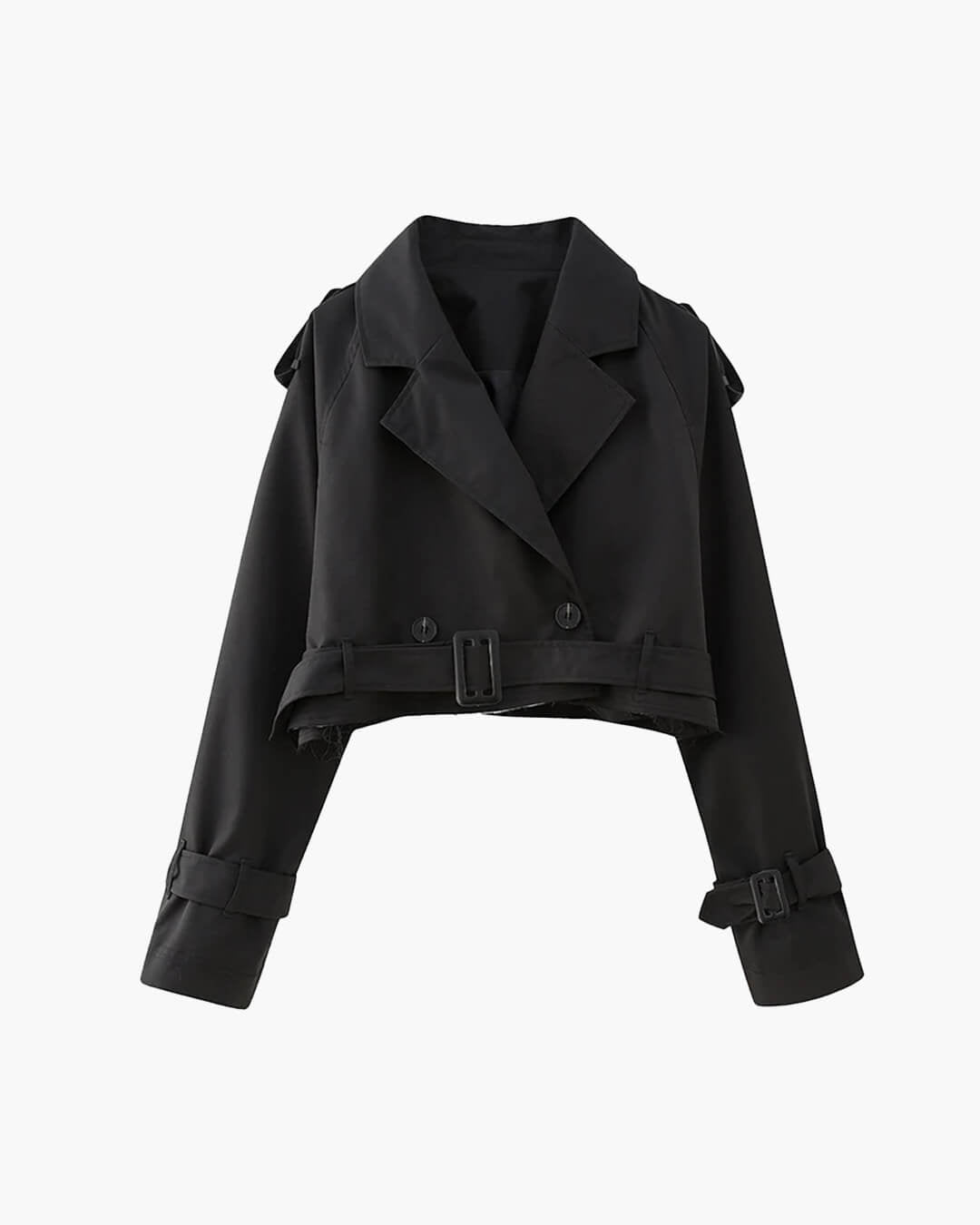 SOKYND Althea Cropped Trench Coat with Belt in Black
