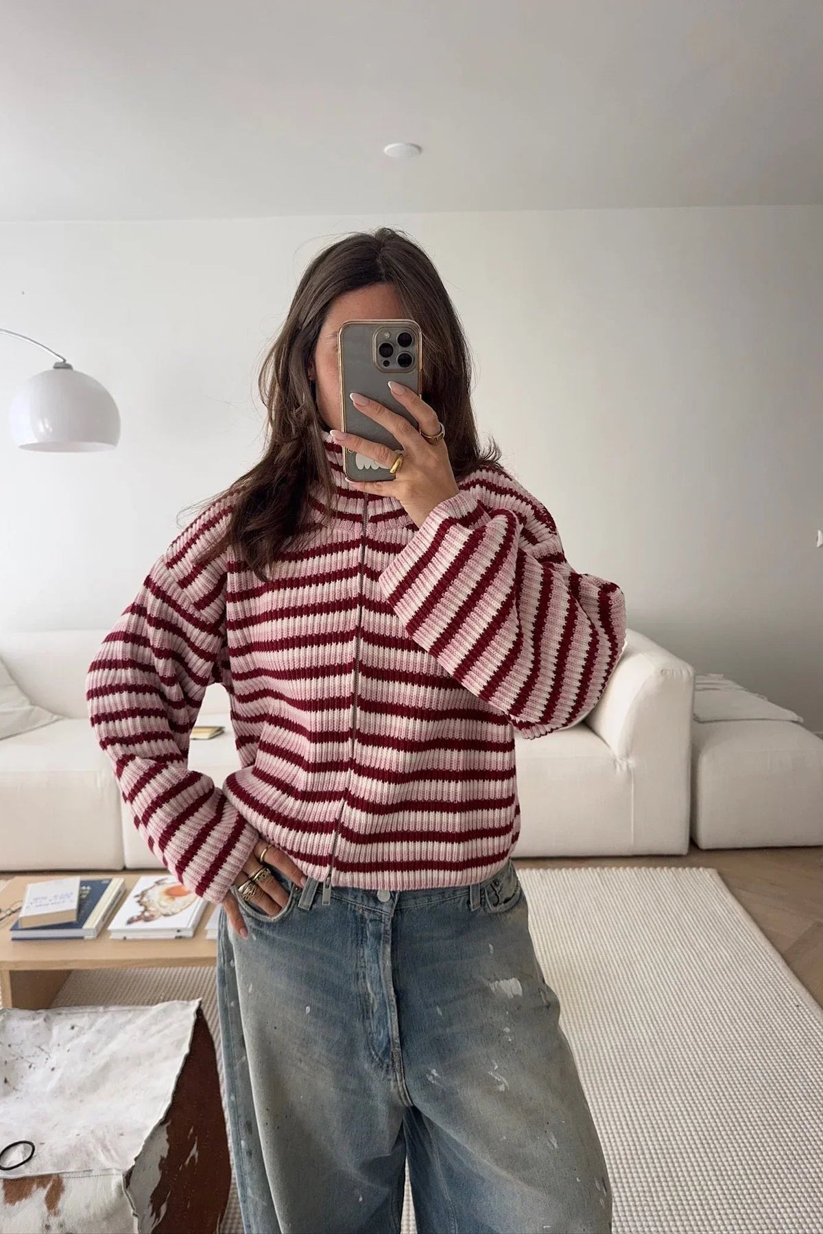 SOKYND Amelia Oversized Striped Zip Knit Sweater SweaterSOKYND-260631-PIN-M-15127PinkM