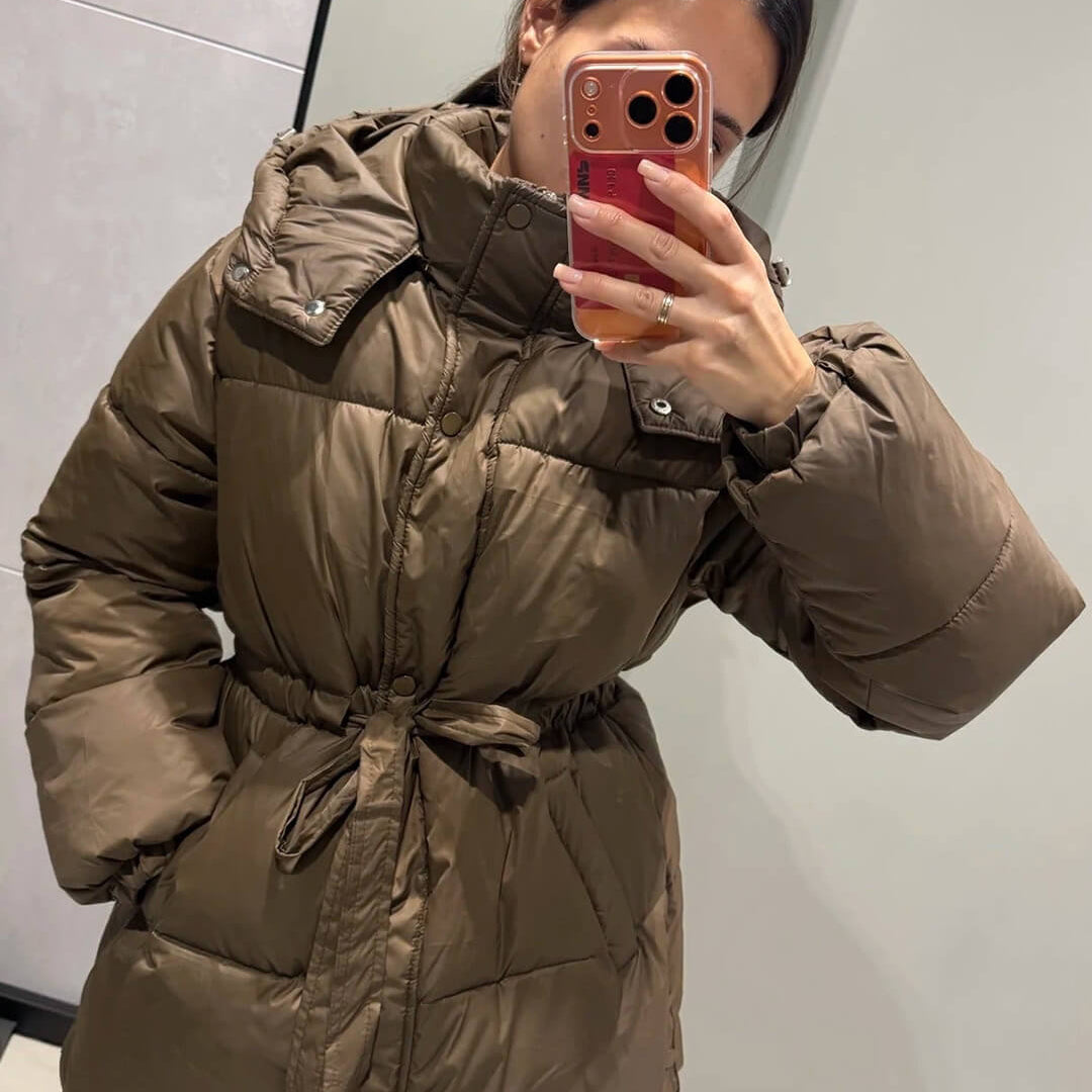 SOKYND Amelie Lace Up Hooded Coat CoatOlive GreenS