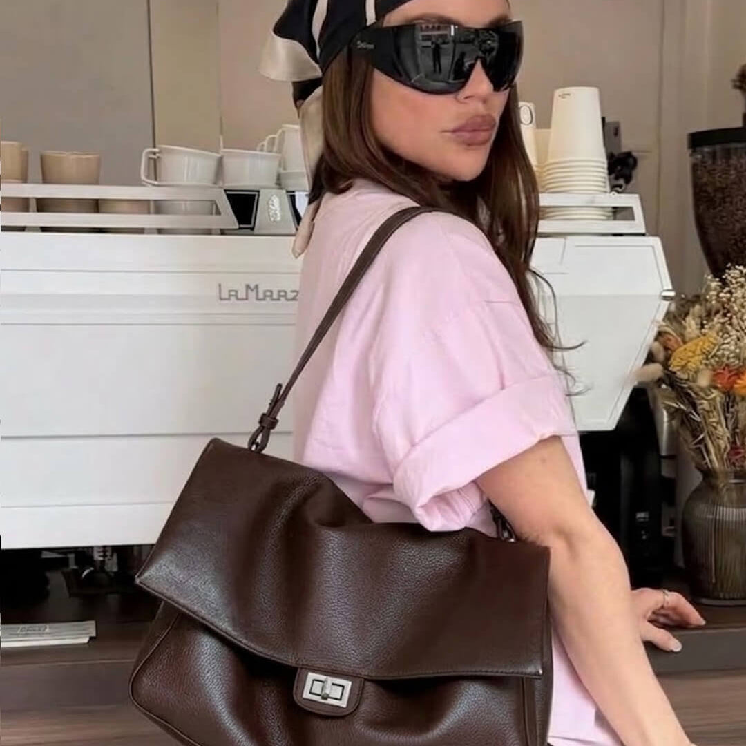 SOKYND Amelie Maxi Flap Leather Shoulder Bag BagSOKYND-400727-BRO-32-43895Brown32x9x22 cm