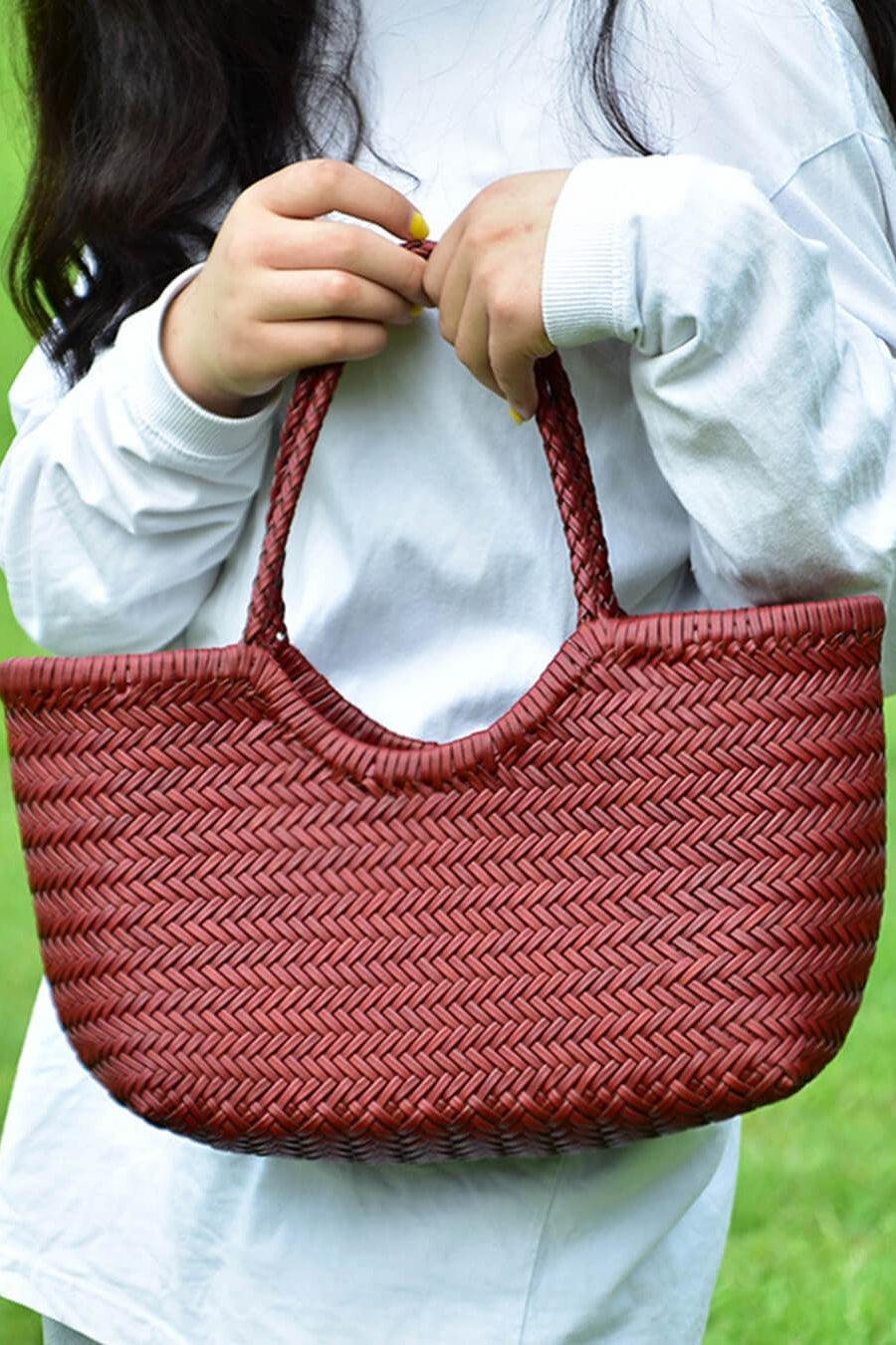 SOKYND Aneta Woven Leather Tote Bag BagsBurgundyS