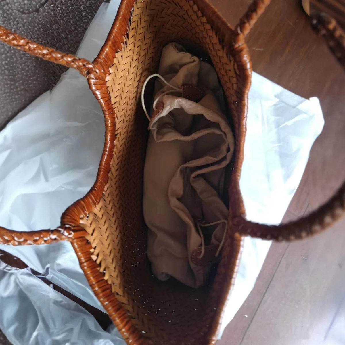 SOKYND Aneta Woven Leather Tote Bag HandbagsSOKYND-481047-AUB-S-07415AuburnSmall