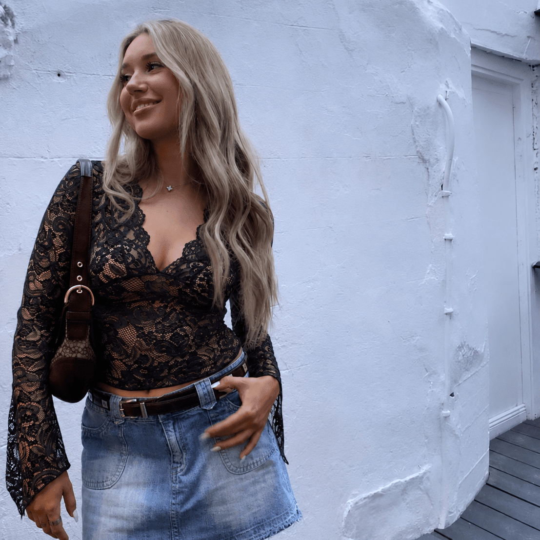 SOKYND Annie V-Neck Lace Top TopSOKYND-407447-BLA-S-91799BlackS