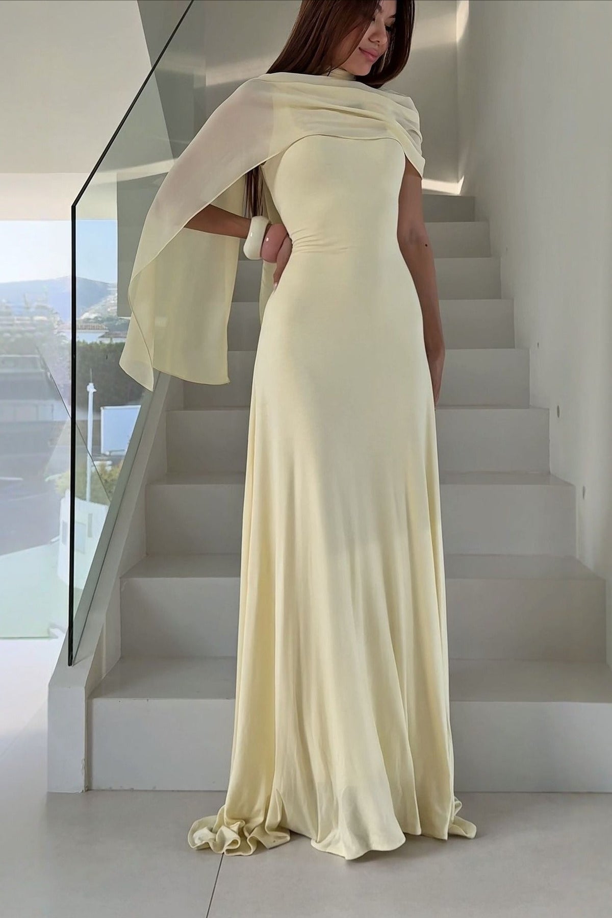 SOKYND Avery Chiffon Scarf Maxi Dress in Yellow