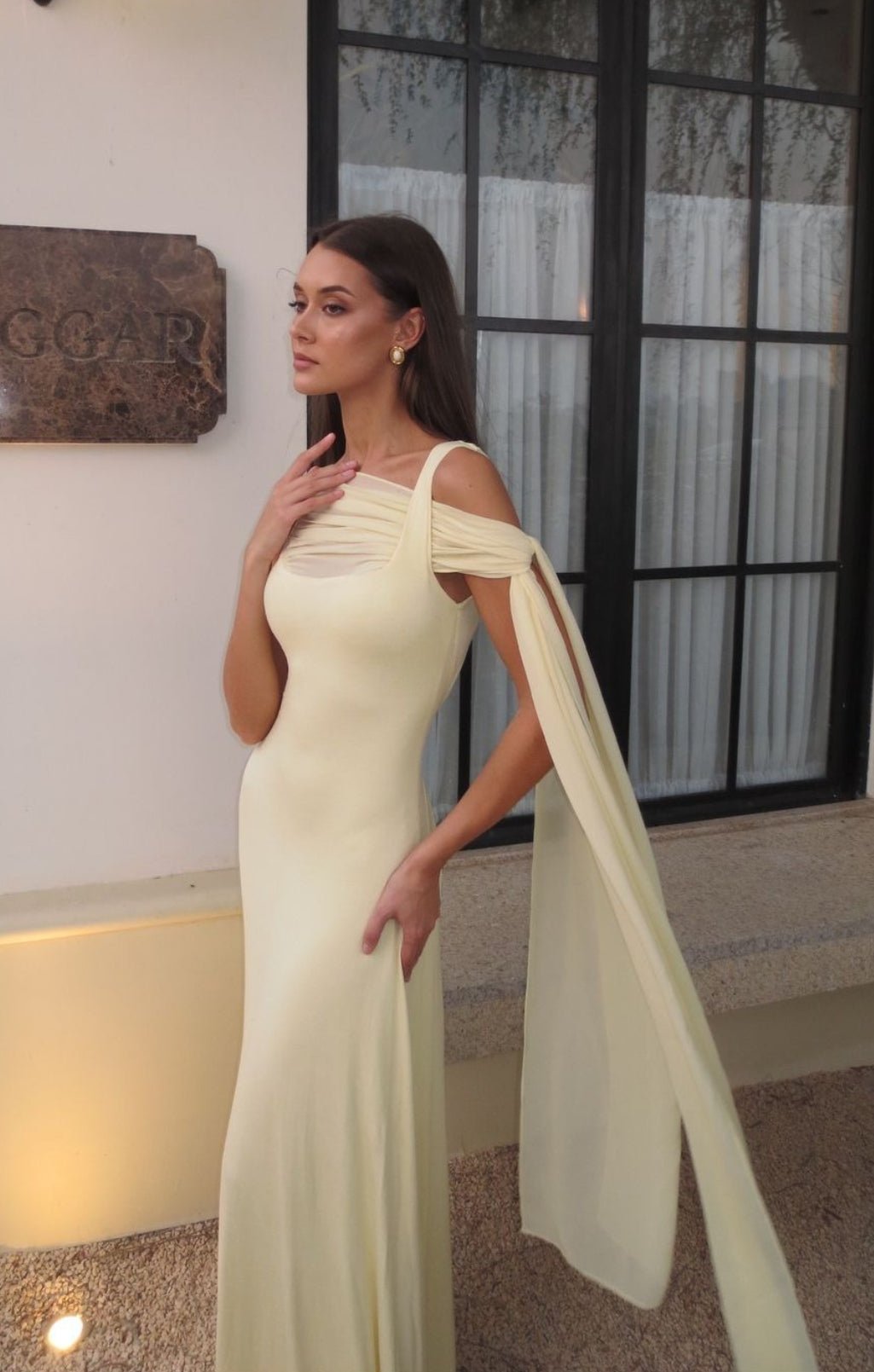 SOKYND Avery Chiffon Scarf Maxi Dress in Yellow
