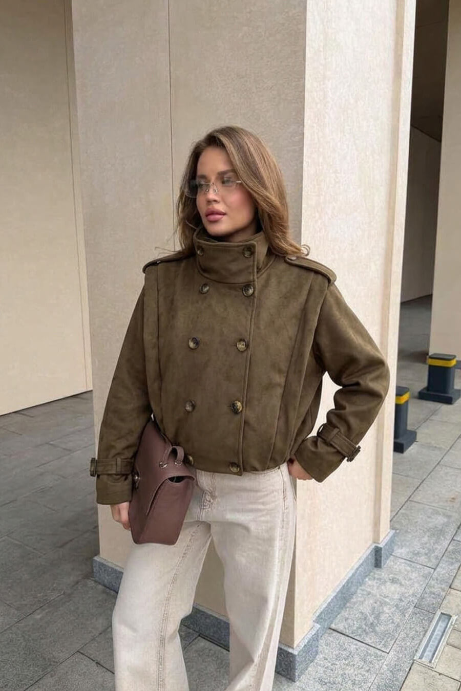 SOKYND Belinda Retro Faux Suede Cropped Trench JacketSOKYND-205527-M-OS-82679M
