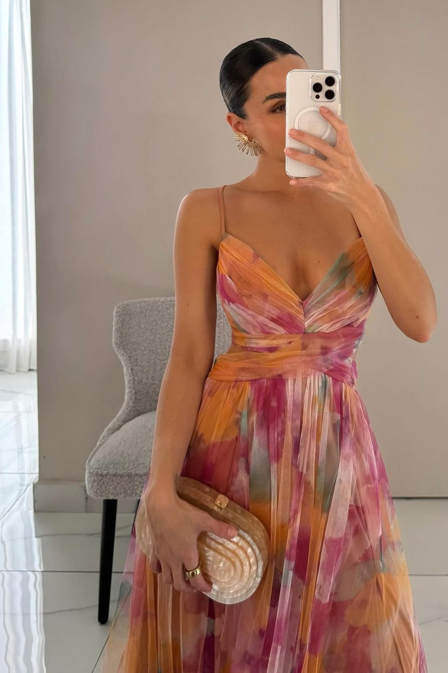 SOKYND Briony Floral Mesh Maxi Dress DressSOKYND-739799-ORA-S-62487OrangeS