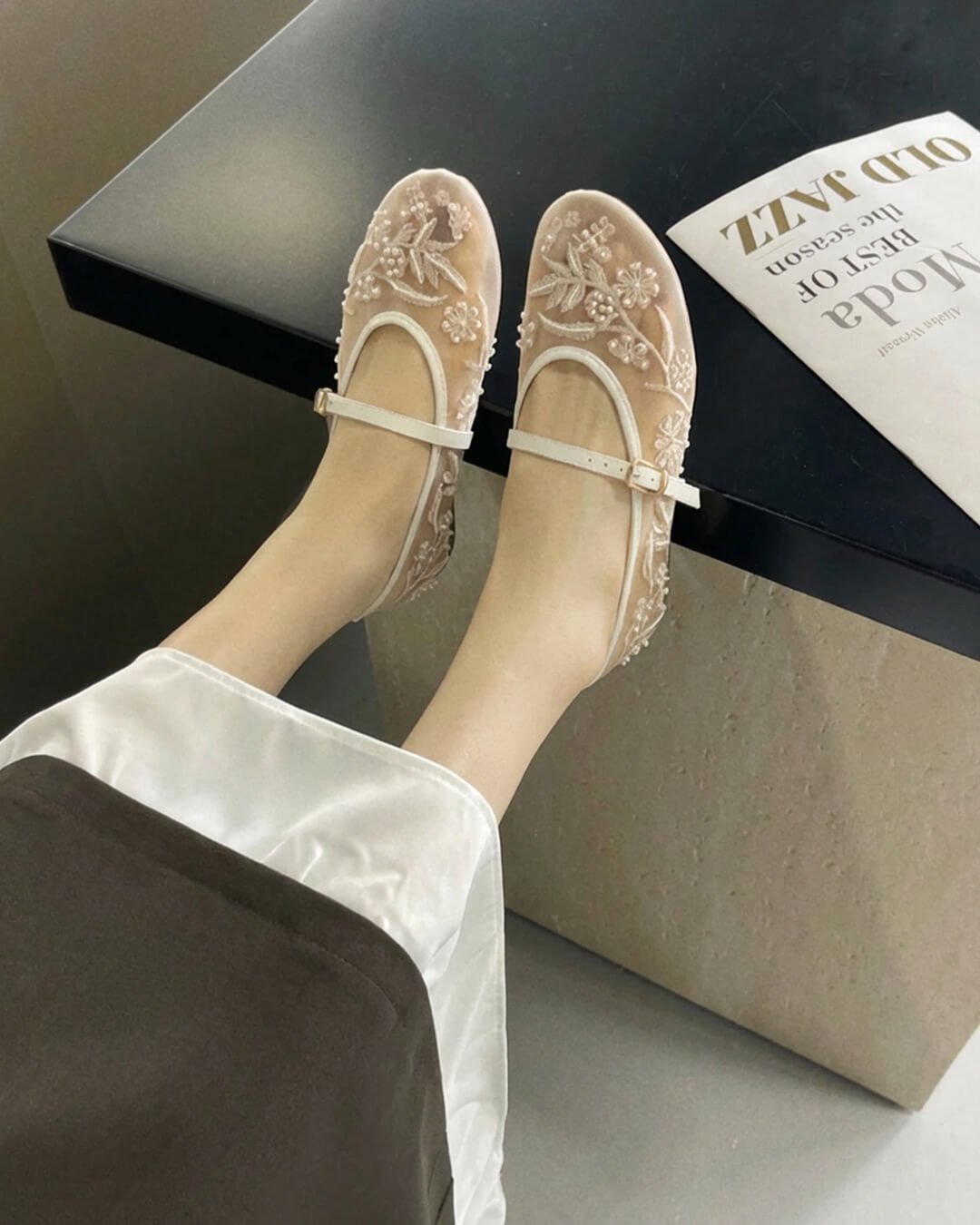SOKYND Christine Beaded Mesh Ballet Flats ShoesEi177277720591376572836