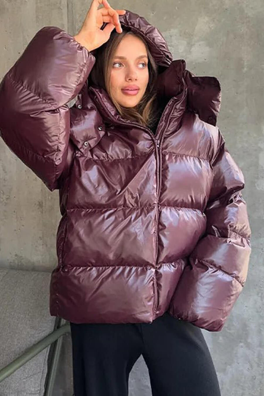 SOKYND Davina Hooded Puffer Jacket Coats & JacketsqZ1767356248747273411BurgundyS