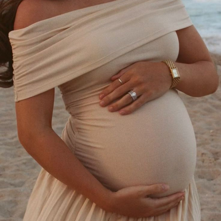 SOKYND Delilah Flowy Off - Shoulder Maternity Dress DressBeigeXS