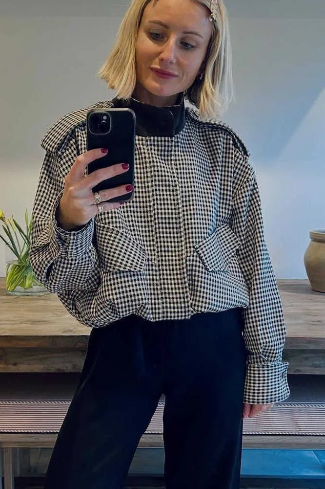 SOKYND Emma High Neck Checked Bomber Jacket JacketSOKYND-266007-L-OS-91127L