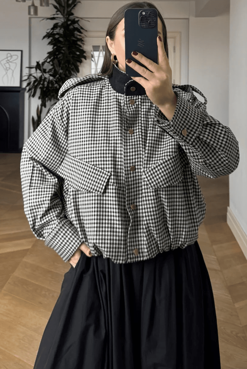 SOKYND Emma High Neck Checked Bomber Jacket JacketSOKYND-266007-L-OS-91127L