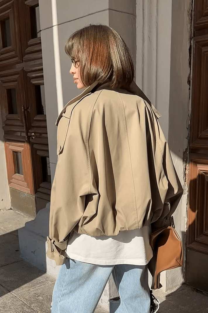 SOKYND Erica High Funnel Neck Cropped Trench Jacket JacketSOKYND-051223-BEI-L-75831BeigeL