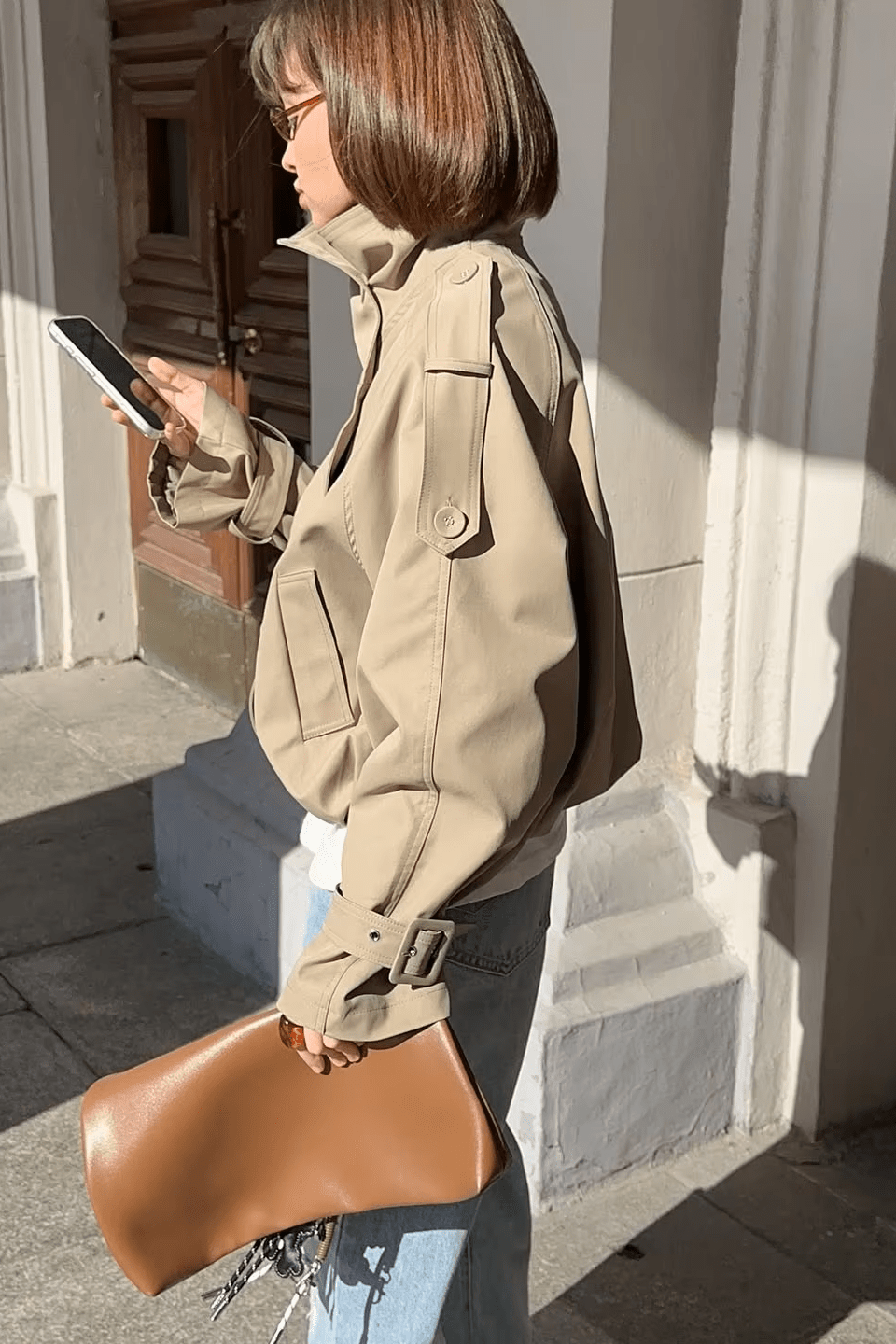 SOKYND Erica High Funnel Neck Cropped Trench Jacket JacketSOKYND-051223-BEI-L-75831BeigeL