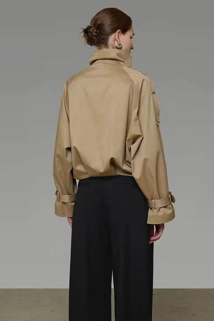 SOKYND Erica High Funnel Neck Cropped Trench Jacket JacketSOKYND-051223-BEI-L-75831BeigeL