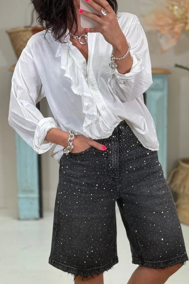SOKYND Everly Rhinestone Denim Shorts in Black