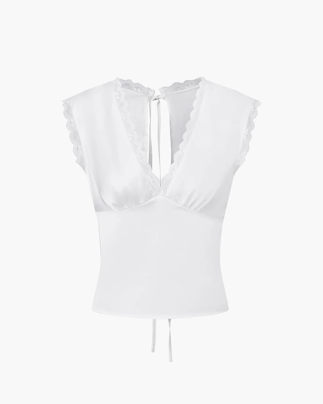 SOKYND Francine Deep Neck Satin Top in White