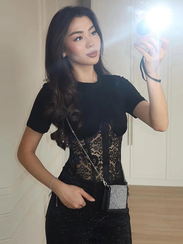 SOKYND Hailee Lace Corset Top in Black