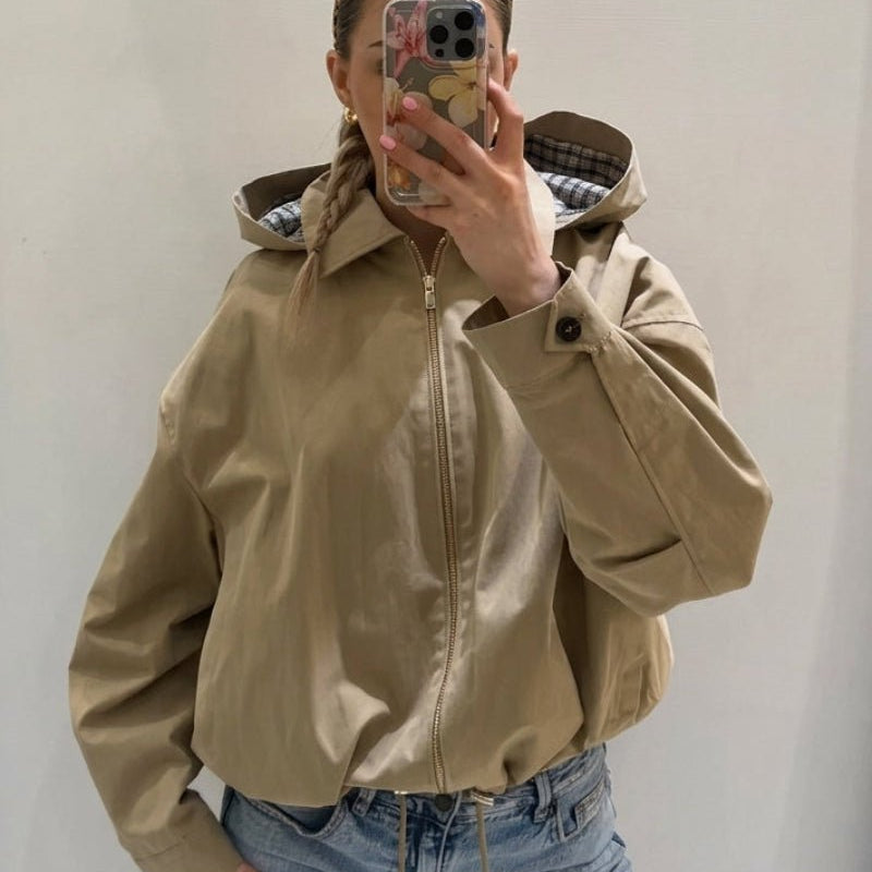 SOKYND Helen Drawstring Hooded Zip Jacket JacketSOKYND-043927-BEI-XS-35447BeigeXS