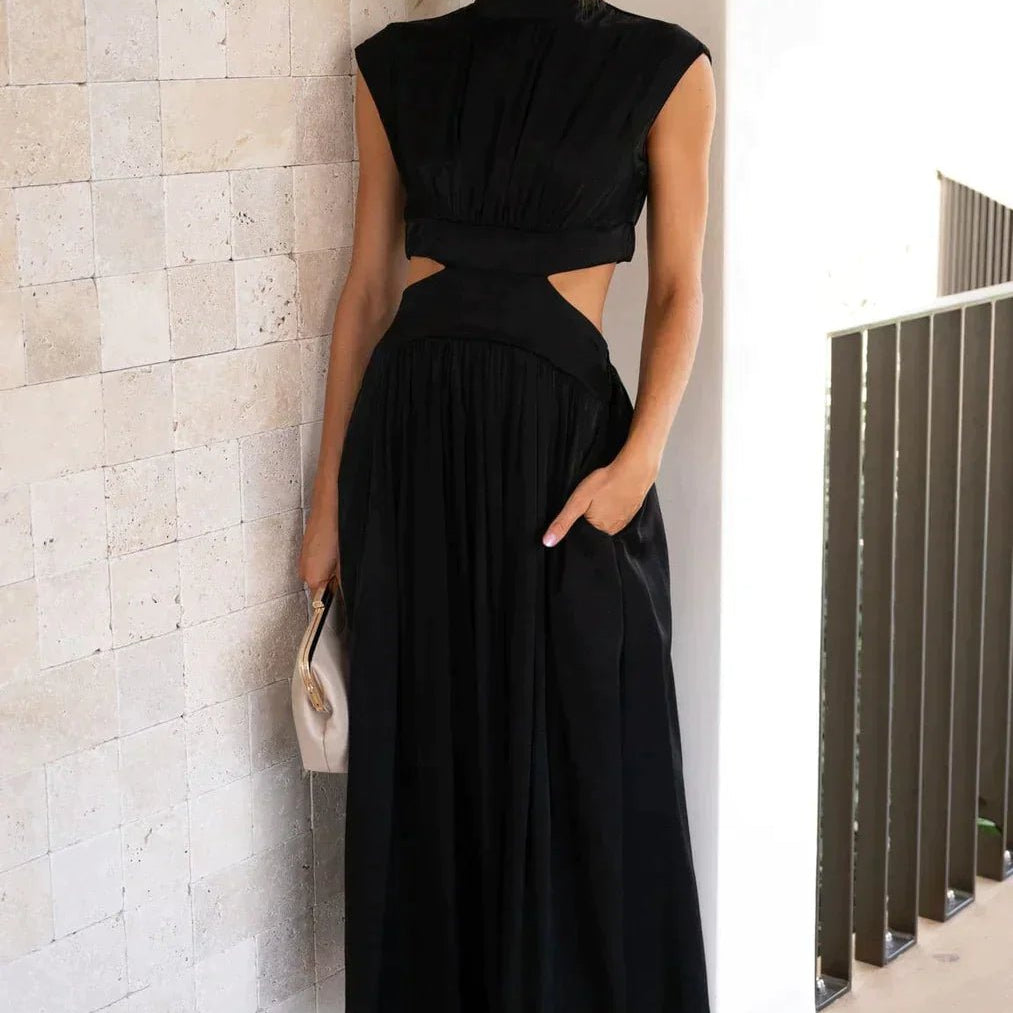 SOKYND Hermione High - Neck Cutout Midi Dress DressBlackXS