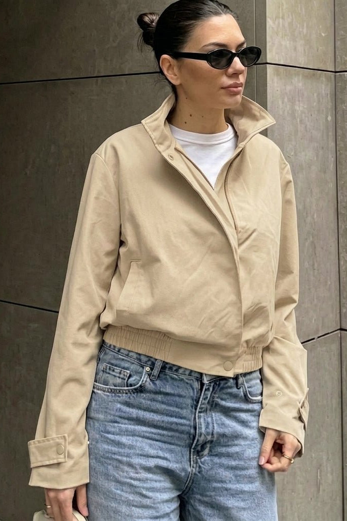 SOKYND Isabel Cropped Bomber Jacket JacketSOKYND-921623-BEI-M-98455BeigeM