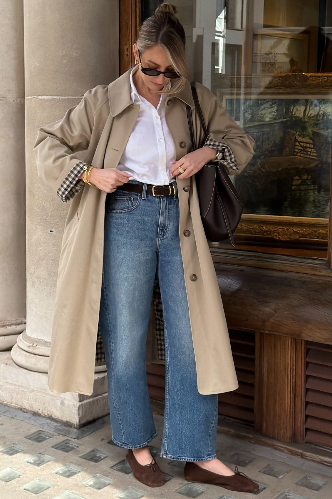 SOKYND Jane Check-Accent Mid Trench Coat CoatSOKYND-663447-BEI-L-30551BeigeL