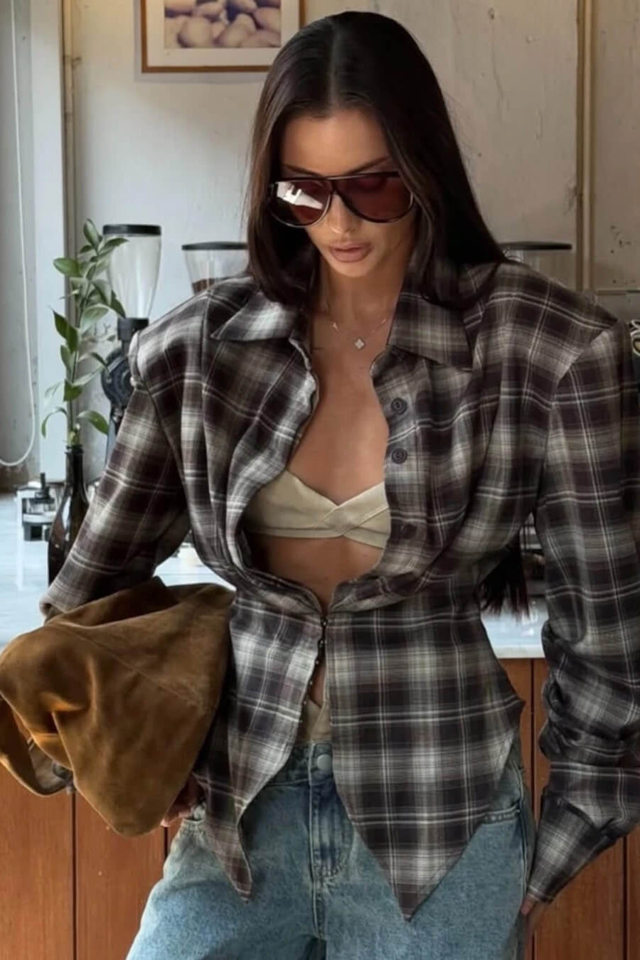 SOKYND Katie Plaid Cinched-Waist Polo TopSOKYND-262167-M-OS-81335M