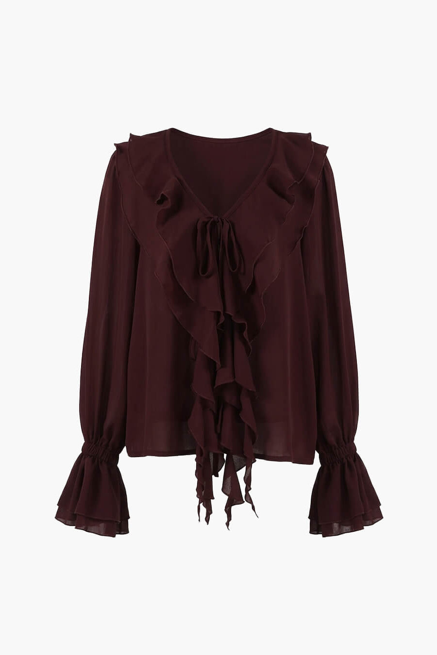 SOKYND Kelly Tie Neck Ruffled Blouse BlouseSOKYND-287383-BUR-M-30391BurgundyM