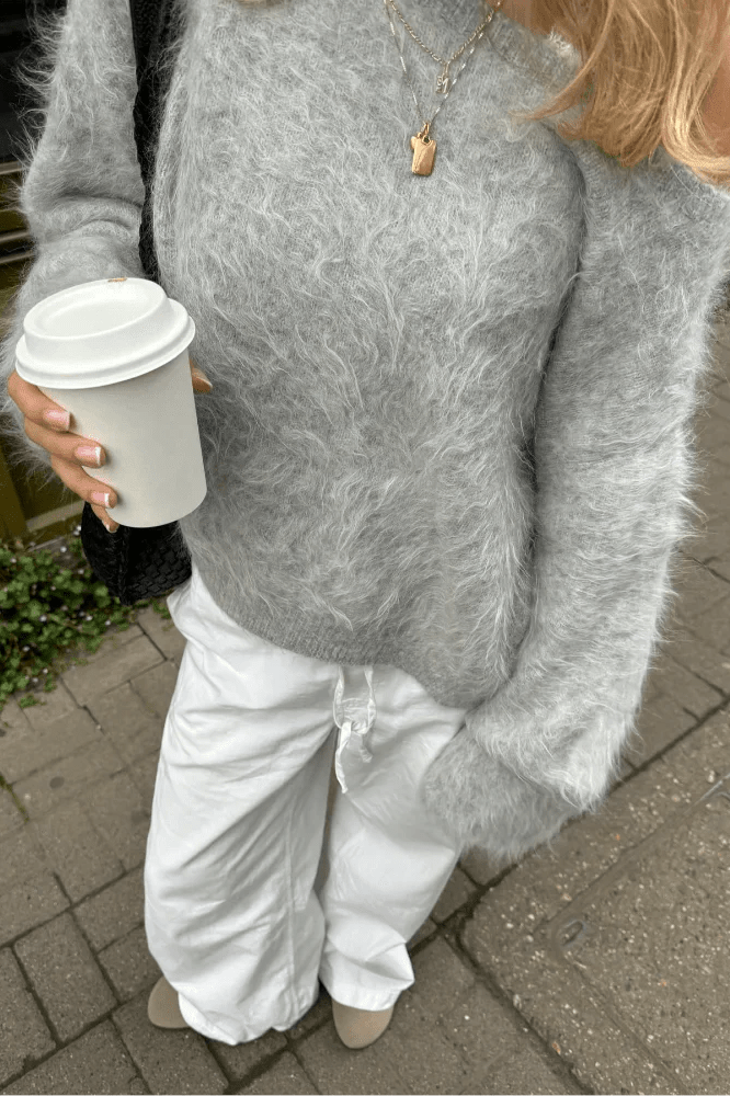 SOKYND Lara Off-Shoulder Mohair Sweater SweaterGreyS