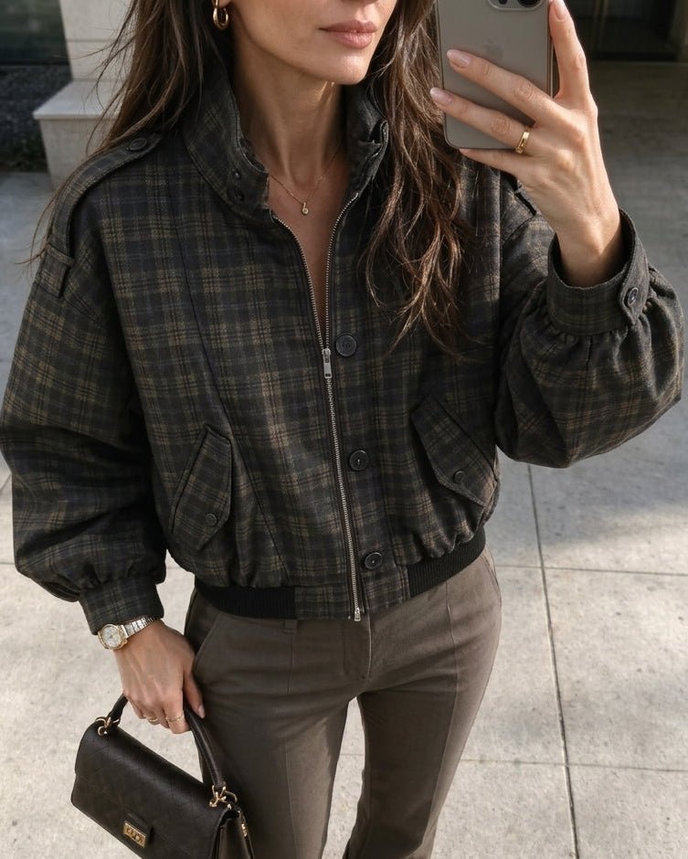 SOKYND Laura Vintage Plaid Bomber Jacket JacketSOKYND-295895-S-OS-92919S