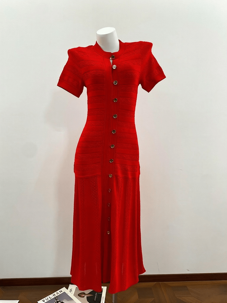 SOKYND Layla Ribbed Knit Midi Dress DressesRedXS