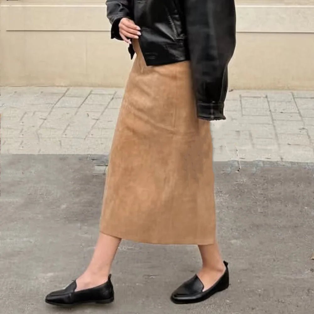 SOKYND Lisa High-Waist Faux Suede Midi Skirt SkirtSOKYND-092247-BEI-S-70327BeigeS