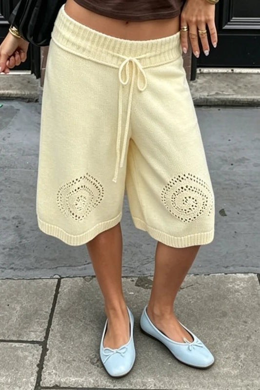 SOKYND Lisa Knit Wide-Leg Culottes ShortsSOKYND-218391-YEL-S-20407YellowS