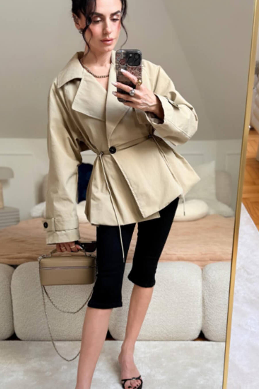 SOKYND Maria Lapel Collar Drawstring Trench Coat CoatSOKYND-741911-BEI-L-93687BeigeL