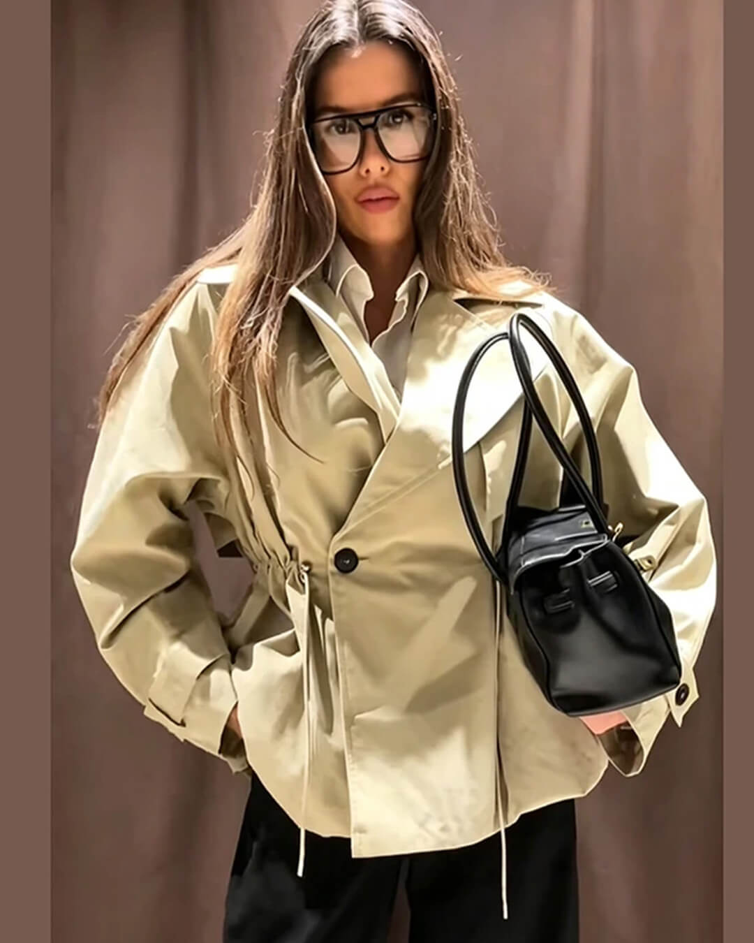 SOKYND Maria Lapel Collar Drawstring Trench Coat CoatSOKYND-741911-BEI-L-93687BeigeL