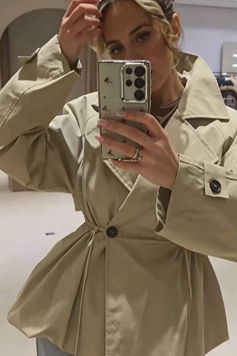 SOKYND Maria Lapel Collar Drawstring Trench Coat CoatSOKYND-741911-BEI-L-93687BeigeL
