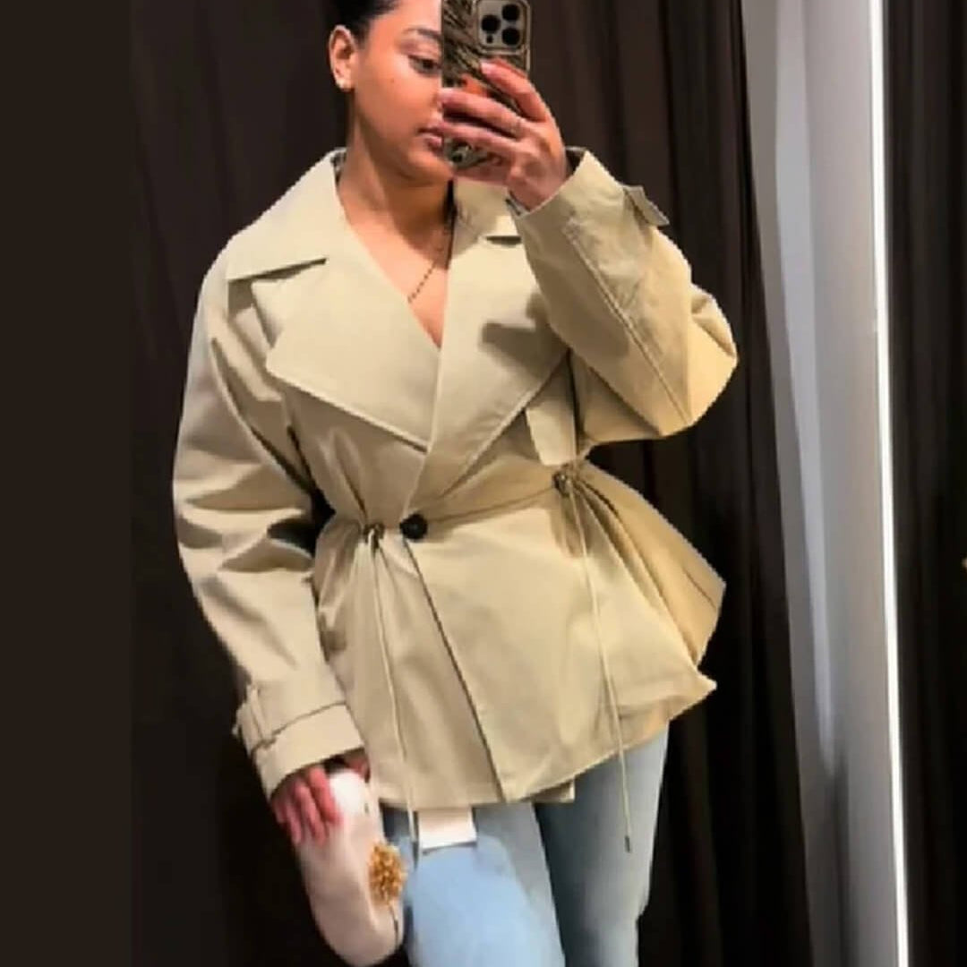 SOKYND Maria Lapel Collar Drawstring Trench Coat CoatSOKYND-741911-BEI-S-28151BeigeS