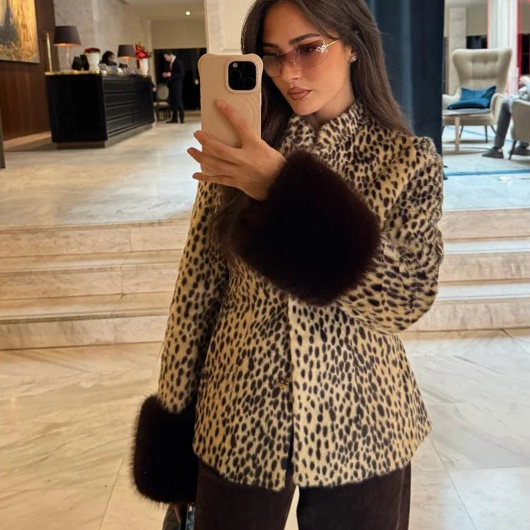 SOKYND Melissa Contrast Cuff Faux Fur Jacket JacketBeigeXS