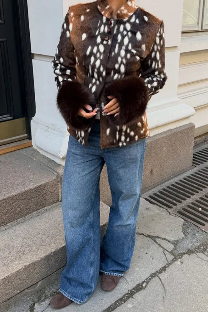 SOKYND Melissa Contrast Cuff Faux Fur Jacket JacketSOKYND-006551-1AS-S-95799BrownS