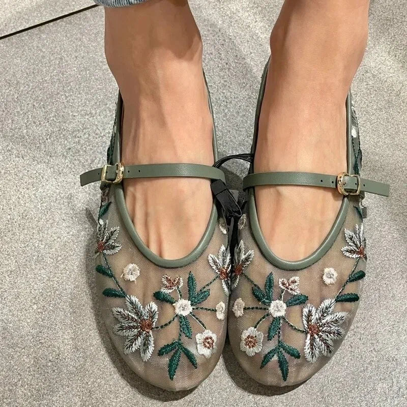 SOKYND Mia Embroidered Ballet Flats ShoesHU1772777205919694327Green39