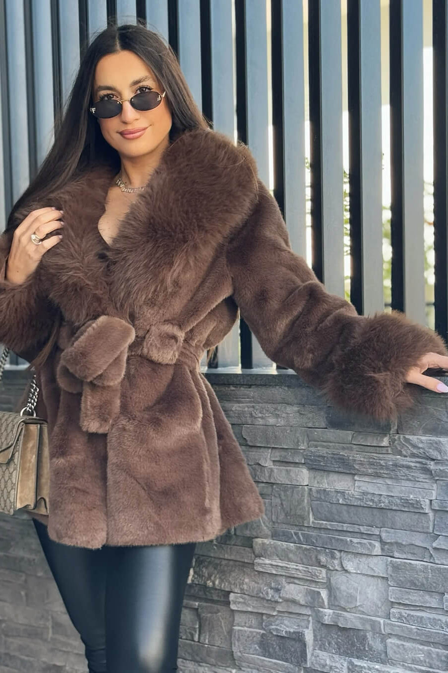 SOKYND Miriam Faux Fur Trim Coat CoatSOKYND-365143-BRO-S-57239BrownS