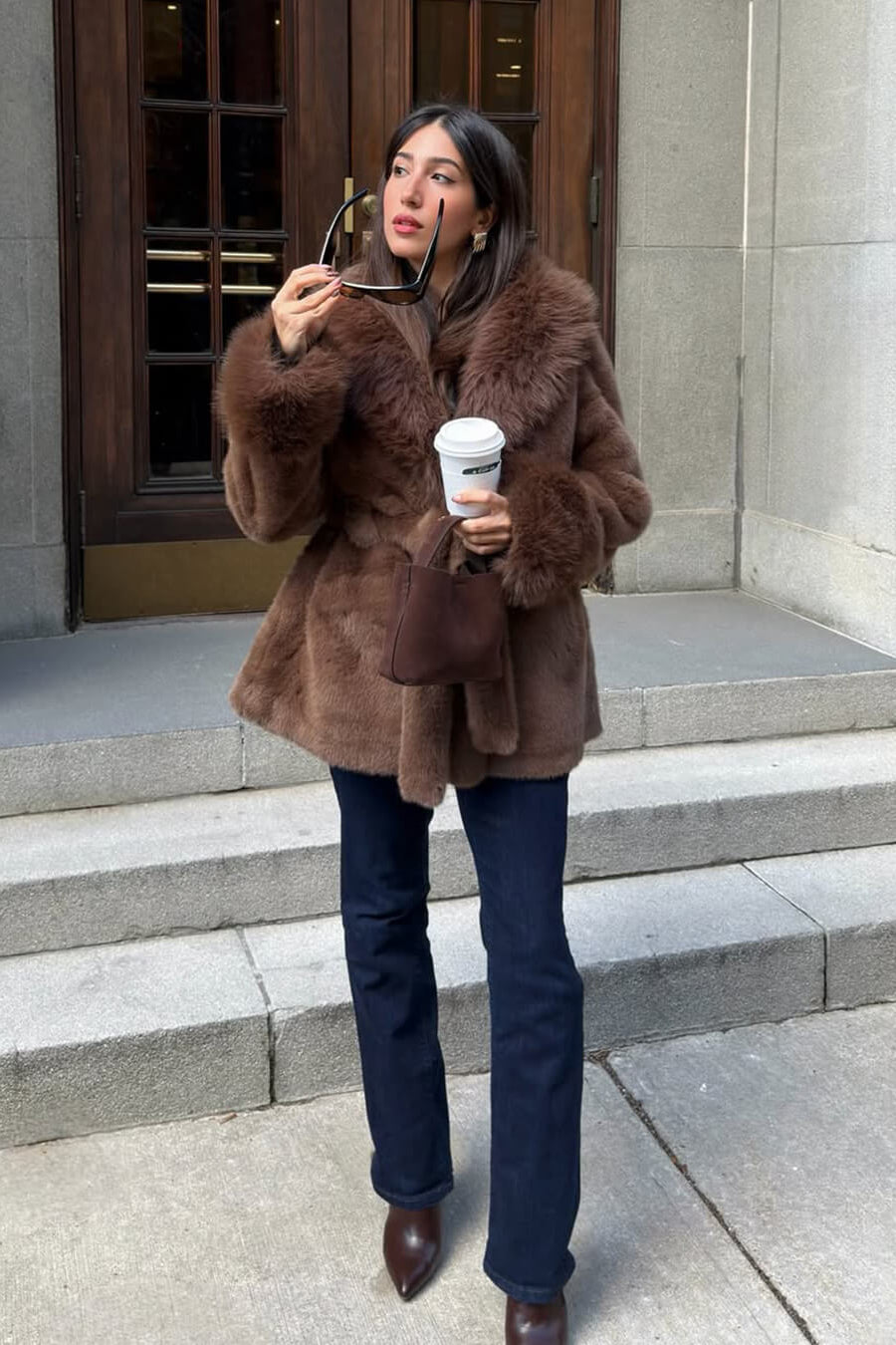 SOKYND Miriam Faux Fur Trim Coat CoatSOKYND-365143-BRO-S-57239BrownS