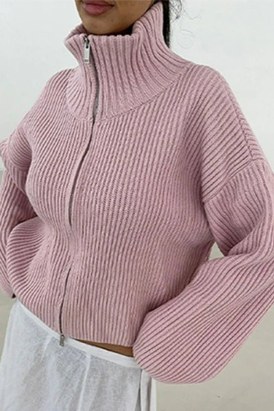 SOKYND Monica High Neck Zip-Up Cardigan CardiganSOKYND-538647-PIN-S-73847PinkS