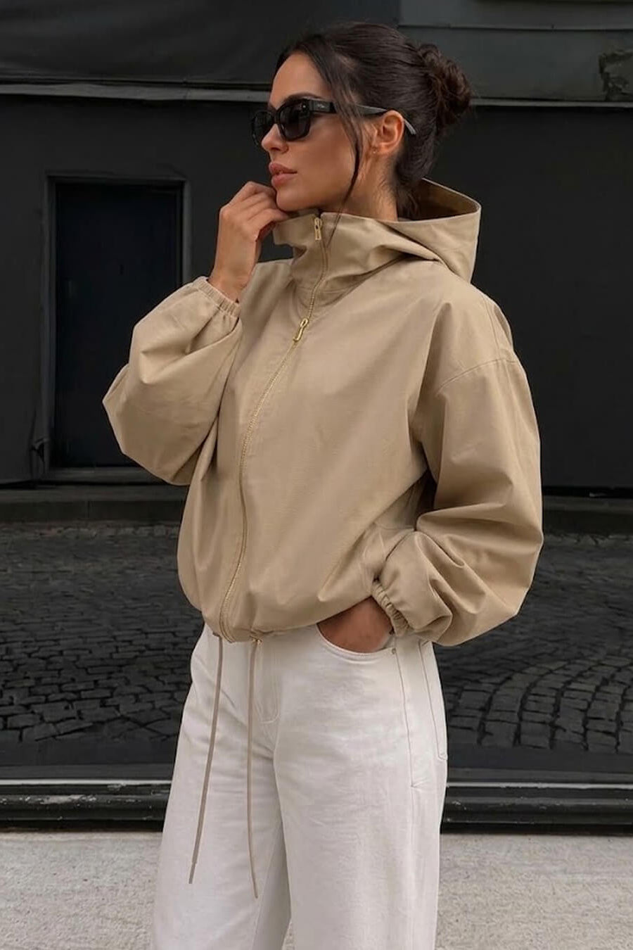 SOKYND Nicole Hooded Zip Jacket JacketSOKYND-213655-BEI-S-72503BeigeS