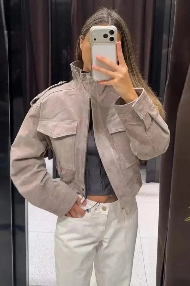 SOKYND Nina Faux Suede Cropped Jacket JacketSOKYND-838551-GRE-XS-52343GreyXS