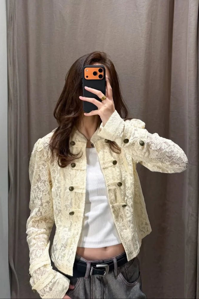 SOKYND Nora Sheer Lace Patchwork Jacket JacketSOKYND-542103-BEI-M-11223BeigeM